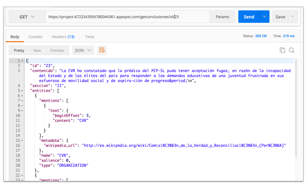 Probando la API utilizando Postman, un cliente para formular HTTP requests.