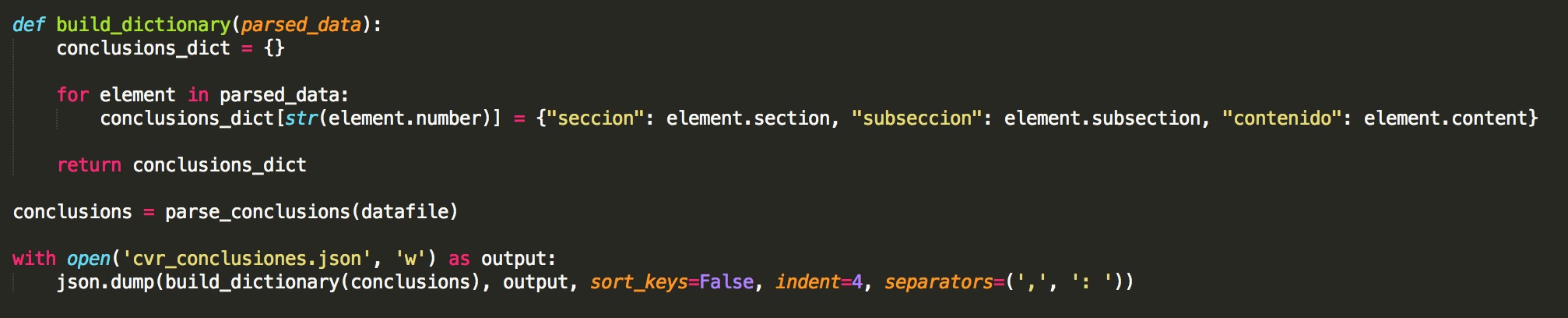 Convirtiendo un diccionario de Python en un archivo codificado en JSON.